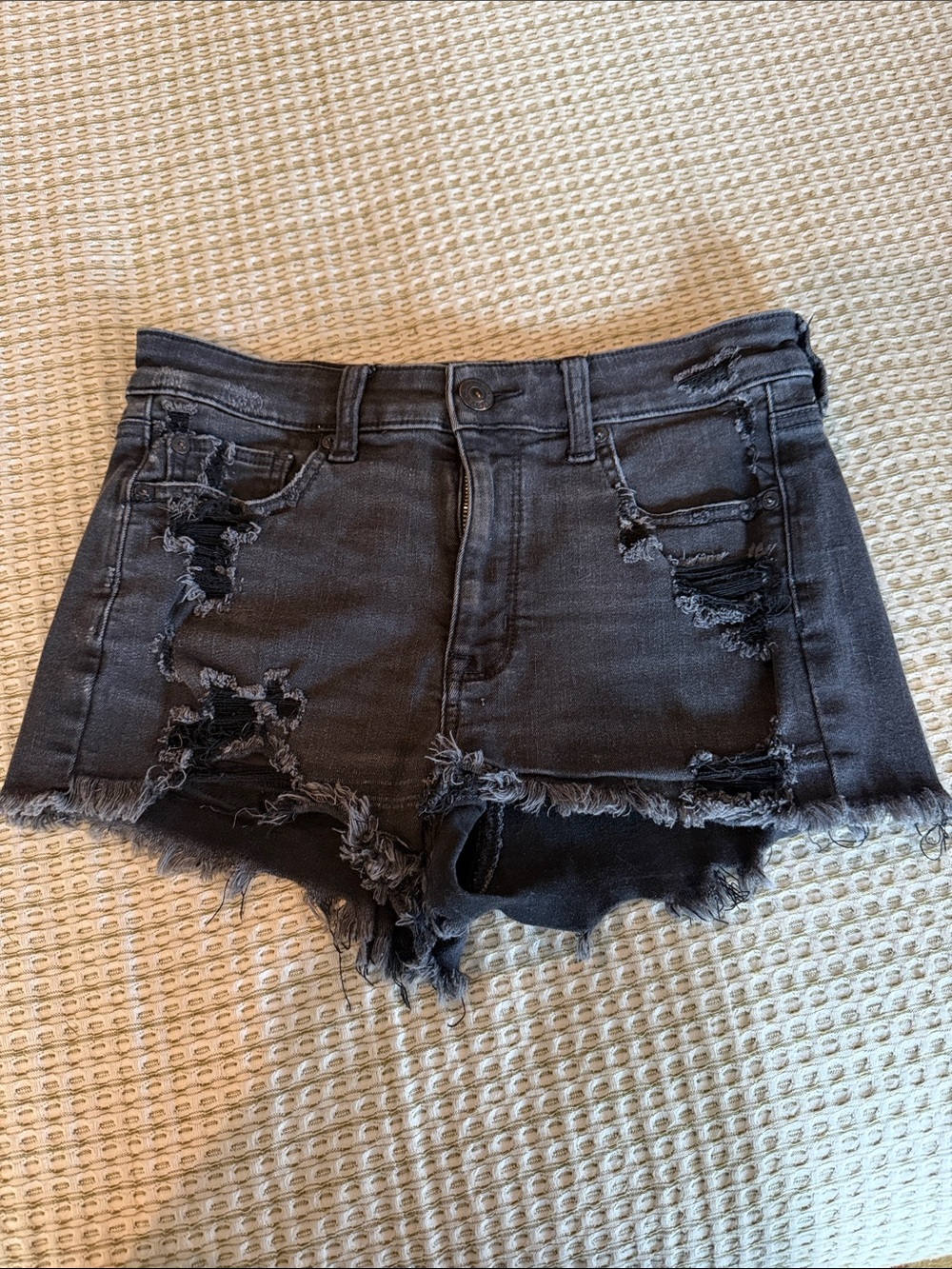 American Eagle Outfitters Black Distressed Denim Cutoff Shorts